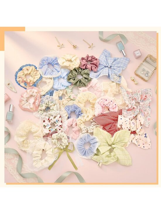 30 Pcs Colorful Hair Scrunchies for Women & Girls - Kawaii Elastic Ponytail